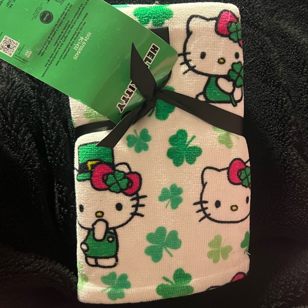 Hello Kitty Green and White Shamrock Towel